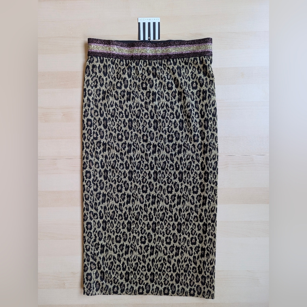 NWT Le Superbe Mas Leopord in Gold Shimmer w/ Pink detail Bodycon‎ Pencil Skirt